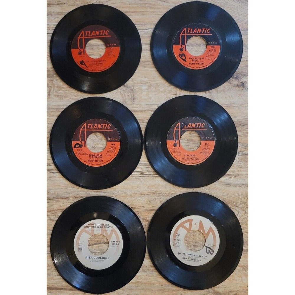 Lit of six vintage vinyl 45 records from AM and Atlantic 1970s